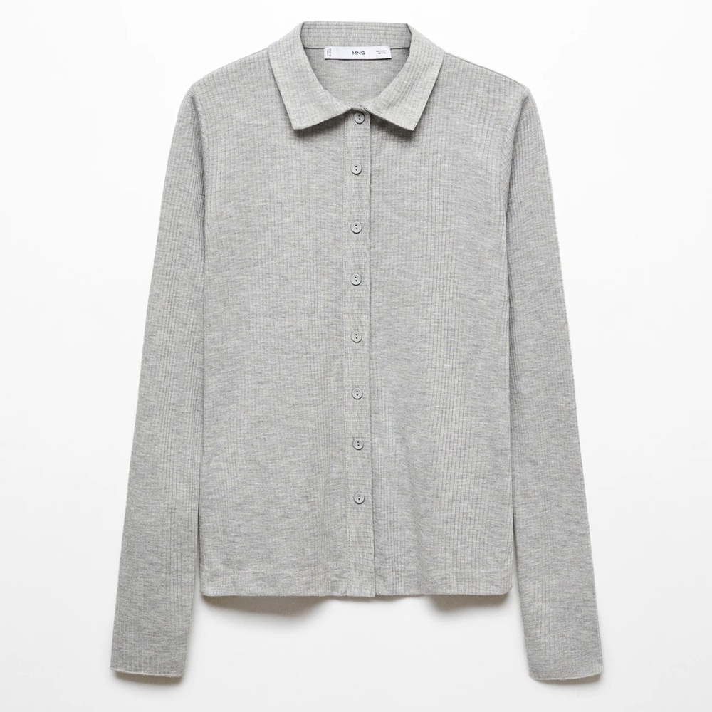 Mango Rib Knit Long Sleeve Shirt in Gray, Size US 8